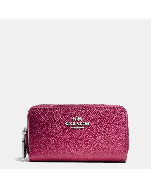 COACH Pink Small Double Zip Coin Case In Colorblock Leather