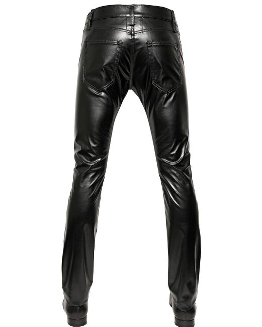 Saint laurent 17.5cm Stretch Faux Leather Jeans in Black for Men | Lyst