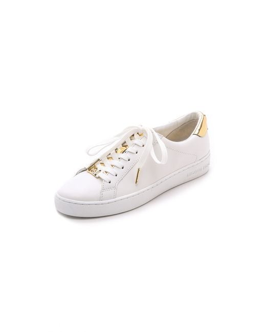 MICHAEL Michael Kors White Irving Lace Up Sneakers - Optic/Pale Gold