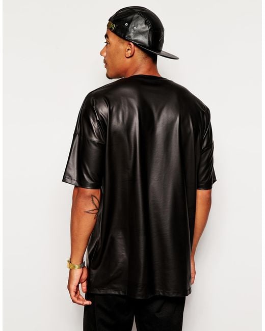 ASOS T-shirt In Leather Look Jersey in Black for Men | Lyst