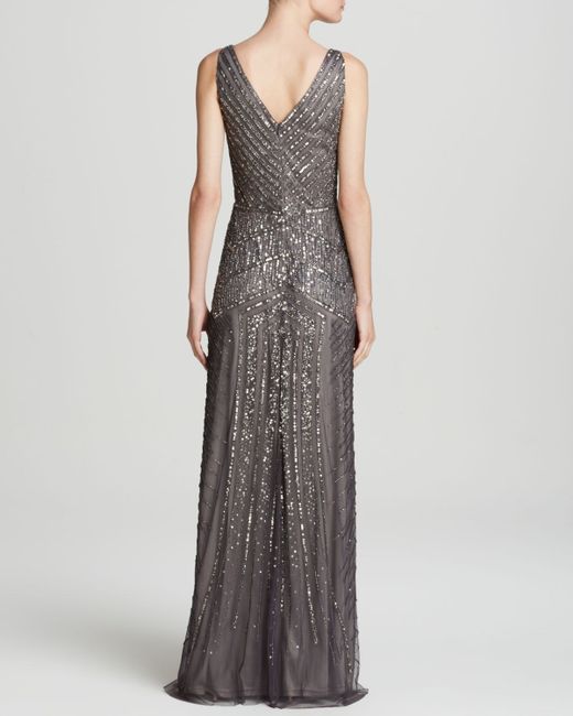 Adrianna Papell Gown - Sleeveless V-Neck Beaded in Gray | Lyst