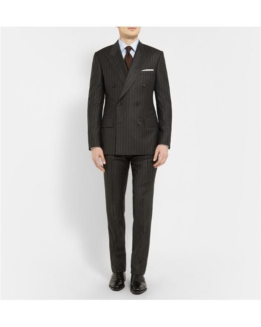 Kingsman Gray Charcoal Double-Breasted Chalk-Striped Suit for men