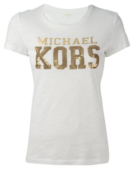 MICHAEL Michael Kors White Sequin Embellished Logo T-Shirt
