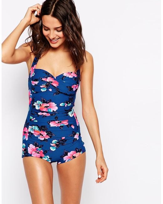 Seafolly Vintage Vacation Boyleg Swimsuit in Blue Lyst