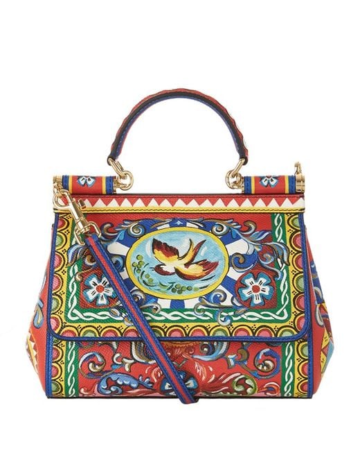 Dolce & Gabbana Multicolor Carretto Print Mini Sicily Top Handle Bag