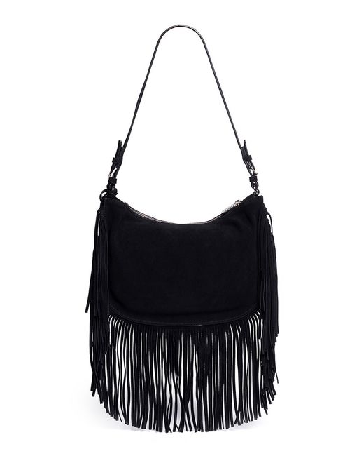 Black suede fringe bag outlet