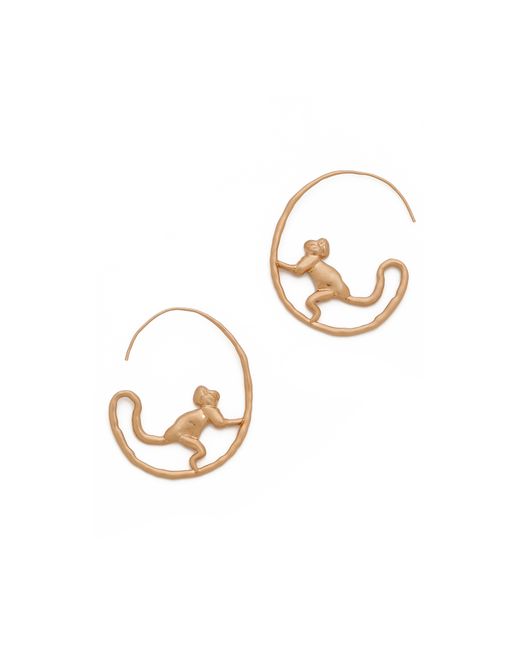 Tory Burch Metallic Monkey Hoop Earrings - Worn Gold