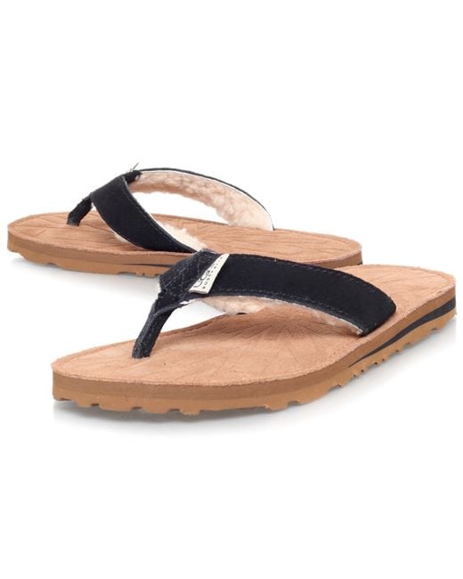 UGG Black Tasmina Suede Flat Toe Post Flip Flops