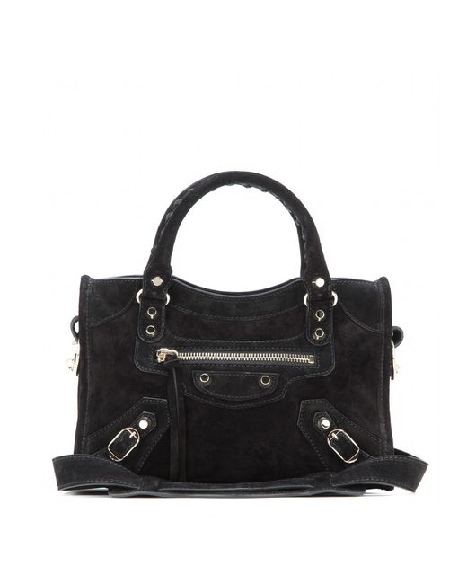 Balenciaga Classic Mini City Suede Shoulder Bag in Black | Lyst