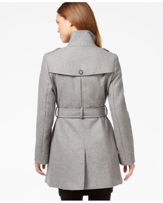 DKNY Gray Double-breasted Belted Peacoat