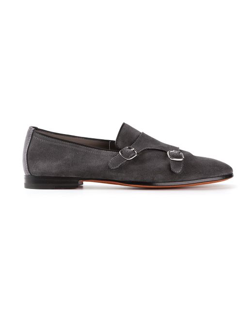 Santoni Gray Double Monk Strap Shoes for men