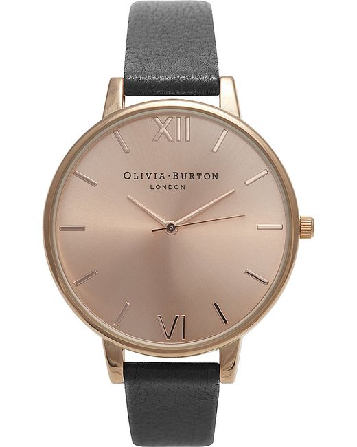 Olivia Burton Metallic Big Dial Leather Strap Watch