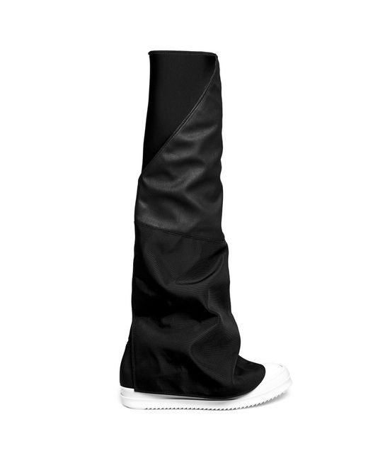 Rick Owens Black Waxed Denim Neoprene Knee-high Sneaker Boots for men