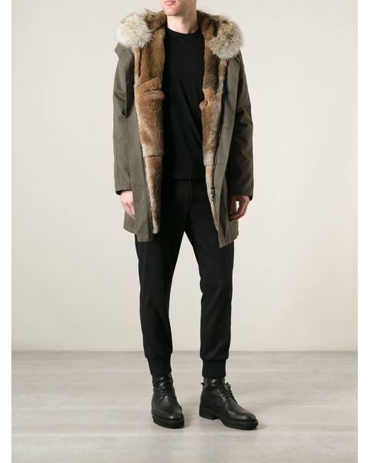 Yves Salomon Rabbit and Coyote Fur Lining Parka in Green for Men | Lyst