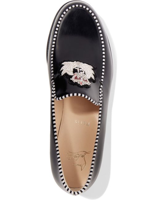 Christian louboutin Laperouza Embroidered Leather Loafers in Black ...