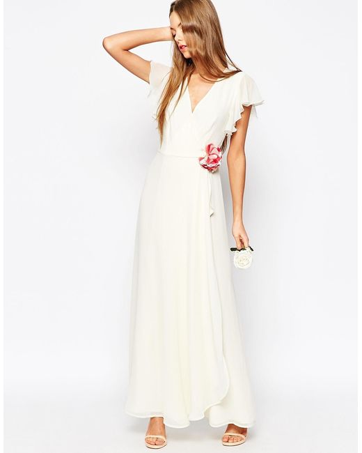 Asos Wedding Corsage Wrap Maxi Dress in White Lyst