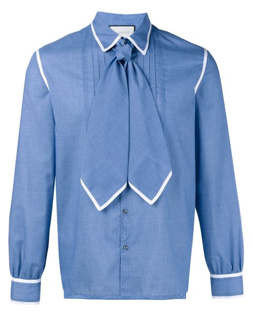 Gucci Blue Tie Neck Shirt for men