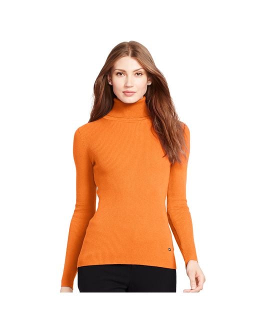 Ralph Lauren Ribbed Turtleneck Sweater in Orange | Lyst