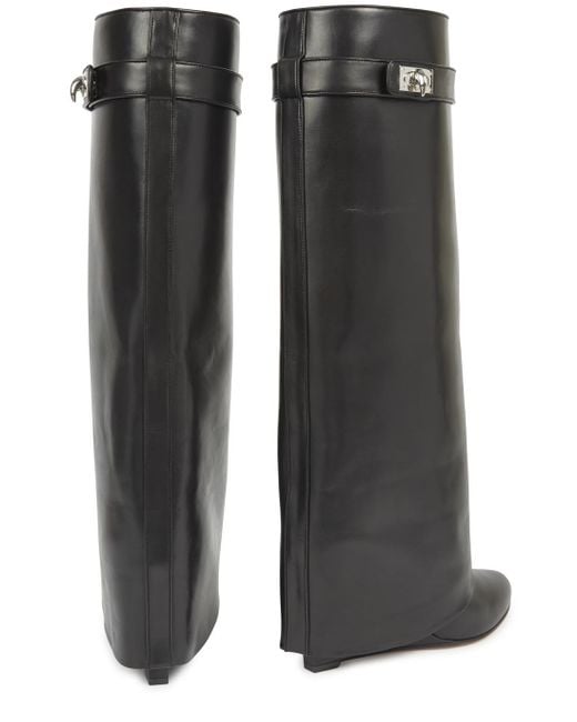 Givenchy Black Shark Lock Knee-high Leather Wedge Boots