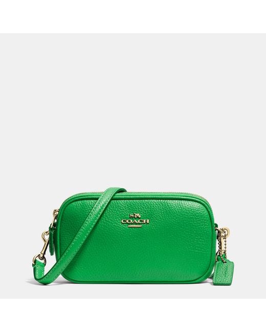 COACH Crossbody Pouch In Polished Pebble Leather in Green