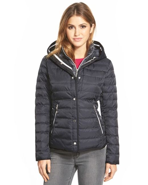 Vince camuto Hooded Down Jacket With Vest Front Insert in Blue (NAVY ...