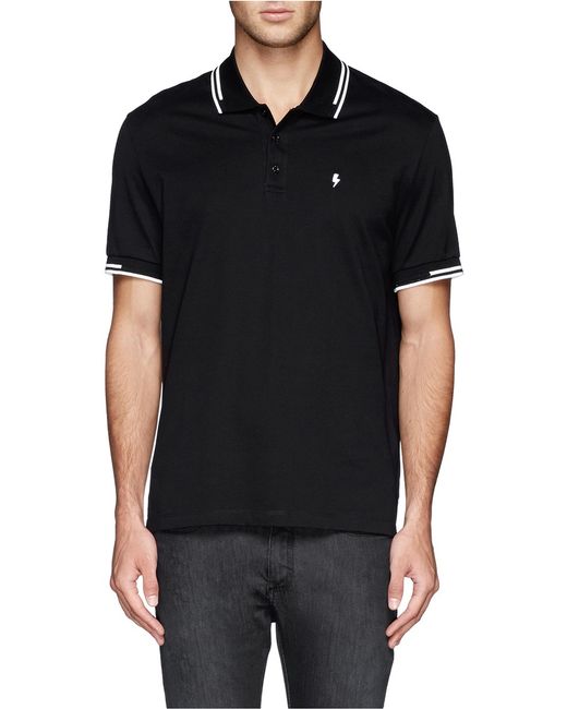 Neil Barrett Lightning Bolt Logo Polo Shirt in Black for Men | Lyst