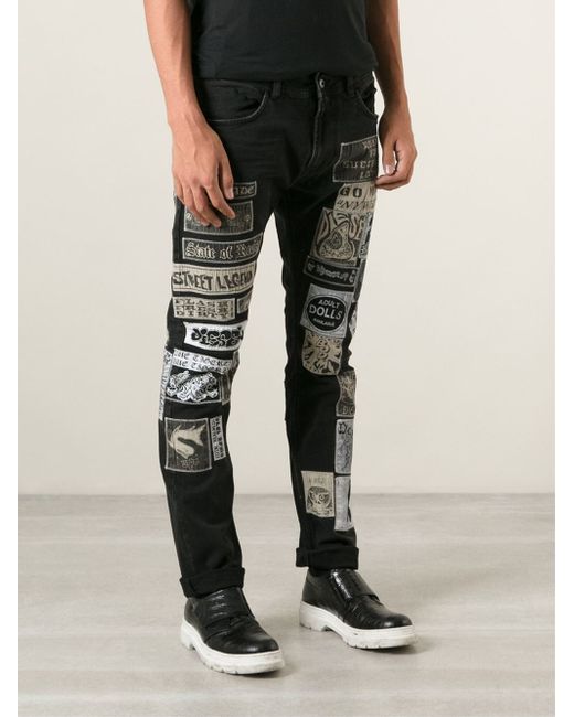 DIESEL Black Patch Jeans for men