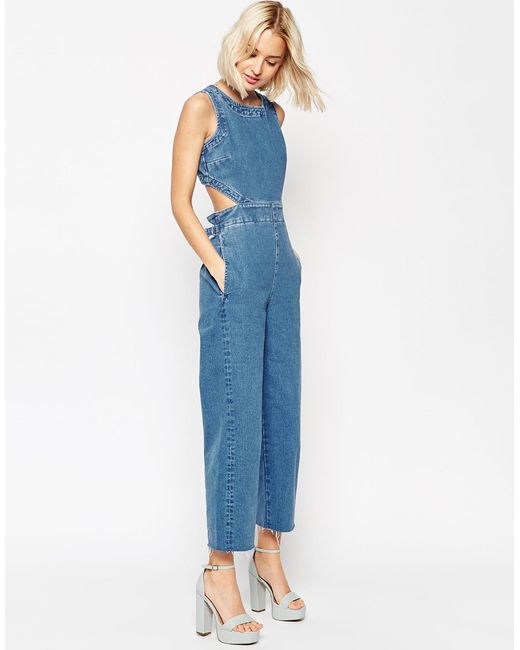 Missguided cut out denim jumpsuit in blue shop