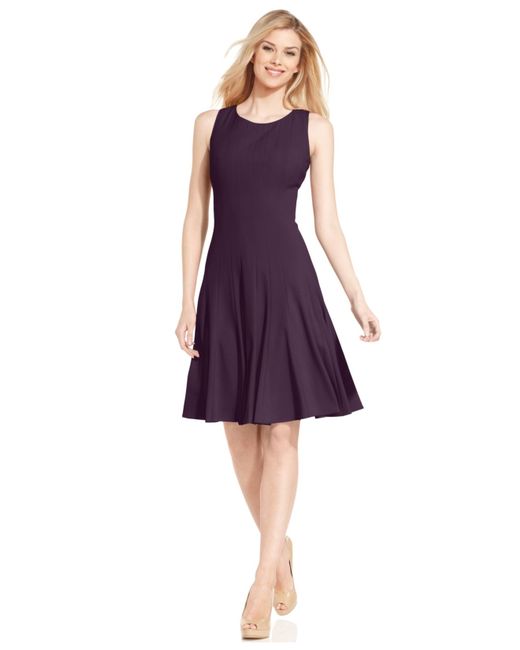 Calvin Klein Purple Sleeveless Pleated A-line Dress