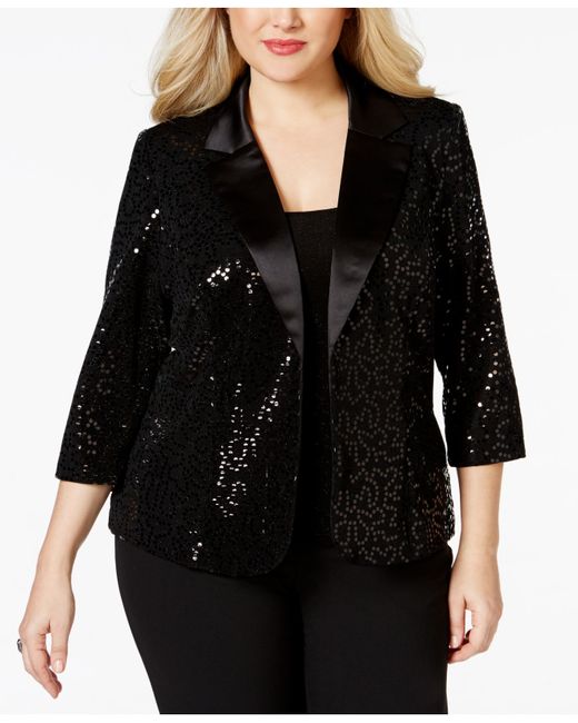 Alex Evenings Black Plus Size Glitter & Sequin Top & Jacket Set