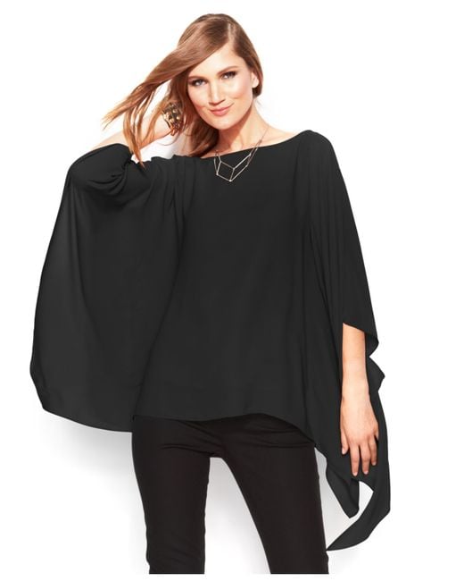 Vince Camuto Black Butterfly-sleeve Chiffon Poncho