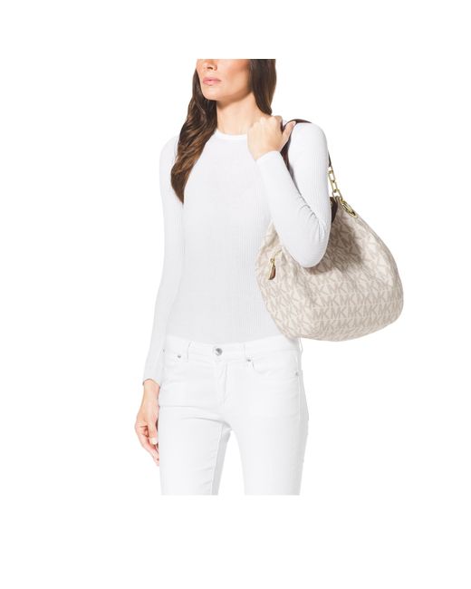 Michael Kors Fulton Large Logo Shoulder Bag in White Lyst