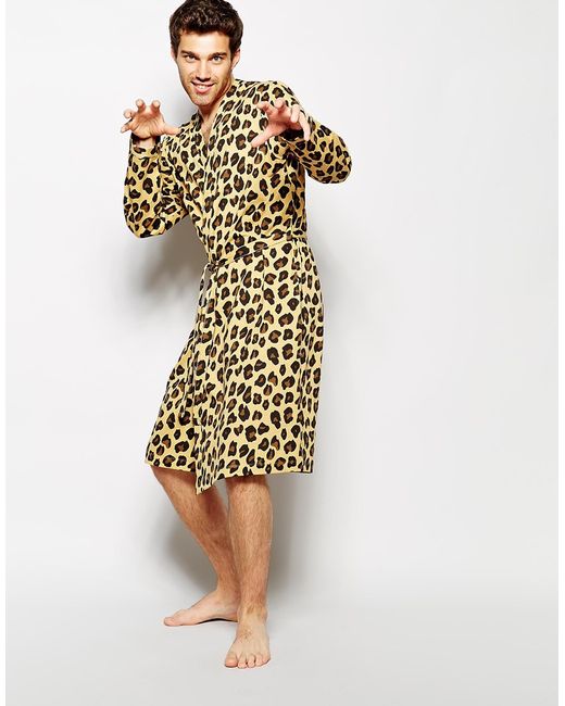 ASOS Dressing Gown In Leopard Print in Yellow for Men | Lyst