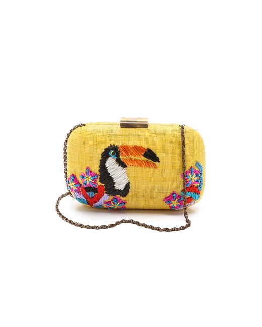 Serpui Yellow Toucan Embroidered Fauna Clutch