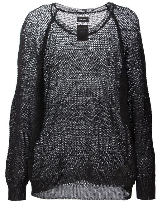 DIESEL Black Loose Knit Sweater for men