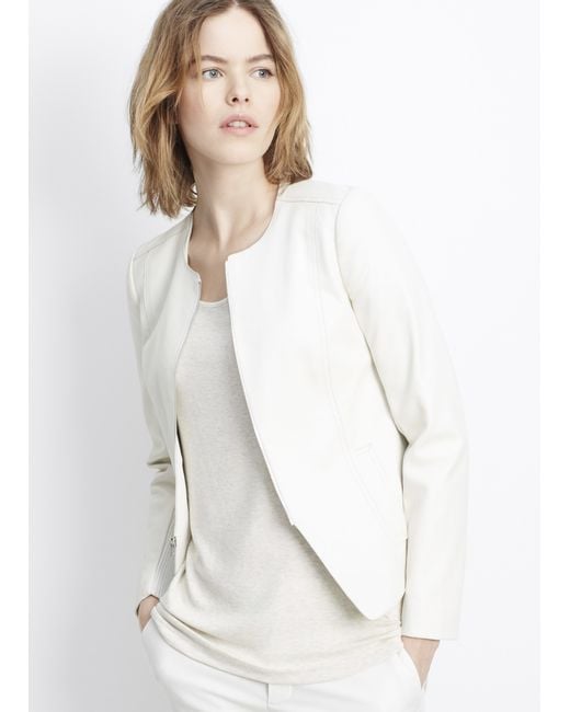 Vince White Tailored Collarless Leather Jacket