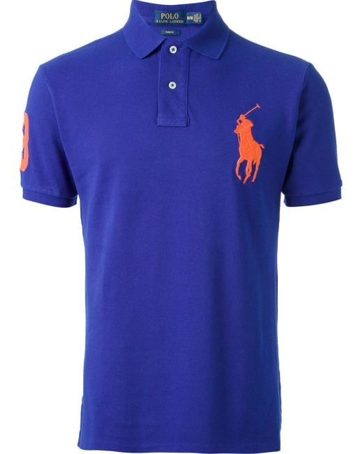 Polo Ralph Lauren Blue Oversized Logo Slim Fit Polo Shirt for men