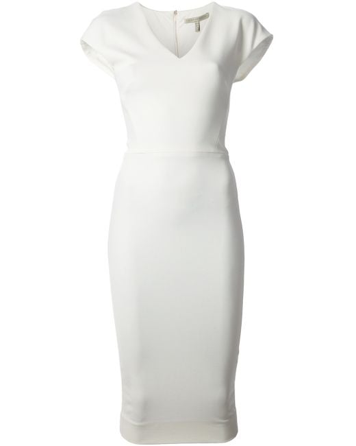 Victoria Beckham White Fitted Pencil Dress