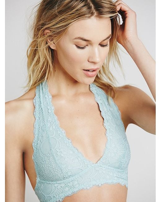 Free People Intimately Womens Galloon Lace Halter Bra in Blue