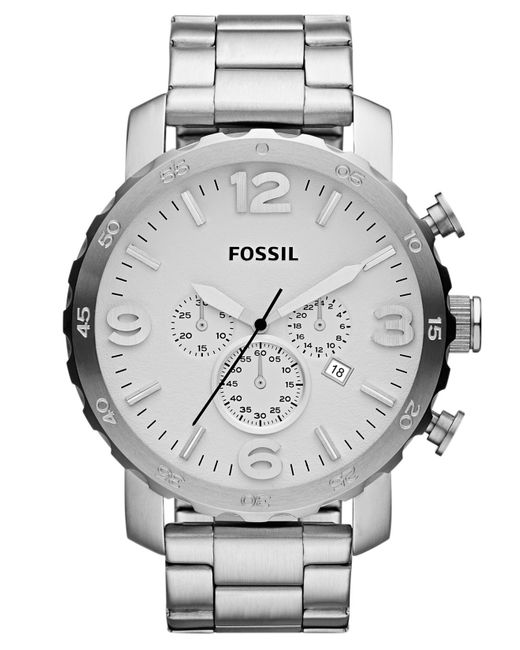 Fossil Metallic Men'S Chronograph Nate Stainless Steel Bracelet Watch 50Mm Jr1444 for men