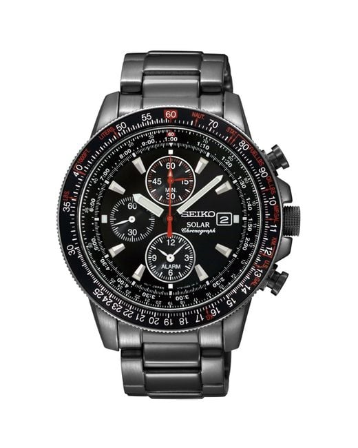 Seiko Mens Chronograph Solar Aviator Black Ionfinished Stainless Steel Bracelet Watch 43mm Ssc145 for men