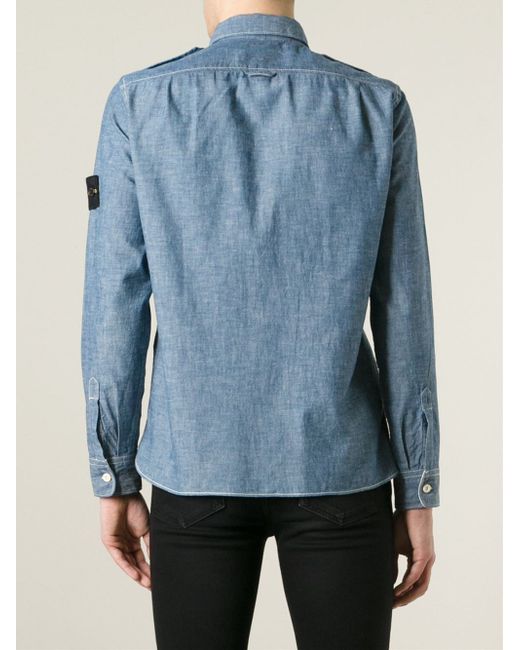 Stone Island Logo Patch Denim Shirt in 