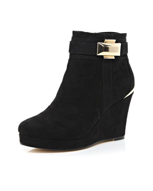 River Island Black Metal Trim Wedge Ankle Boots