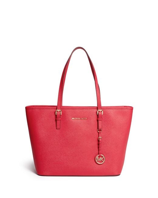 Michael Kors Red 'jet Set Travel' Saffiano Leather Top Zip Tote