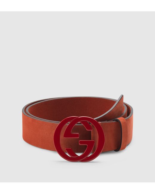 Gucci Red Suede Belt With Interlocking G Buckle for men