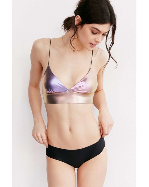 Out From Under Purple Skinny Strap Metallic Bra Top