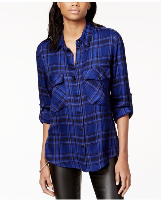 Sanctuary Plaid Boyfriend Shirt in Blue 