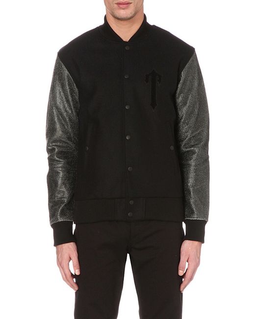 Trapstar Black Varsity Wool And Leather Bomber Jacket for men