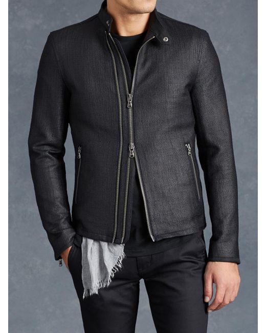 John Varvatos Black Cotton Moto Jacket for men
