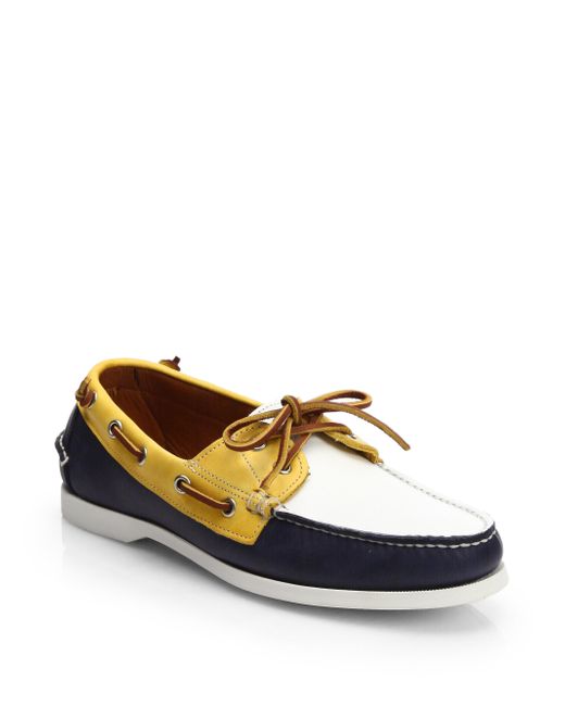 Ralph Lauren Tricolor Leather Boat Shoes in Blue for Men | Lyst